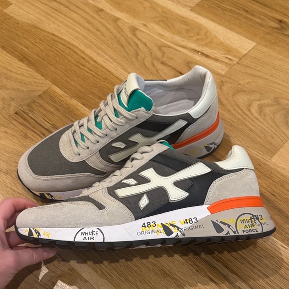 Premiata Gray and Cream Sneakers with Orange Detail 
BRAND NEW - Picture 2 of 5